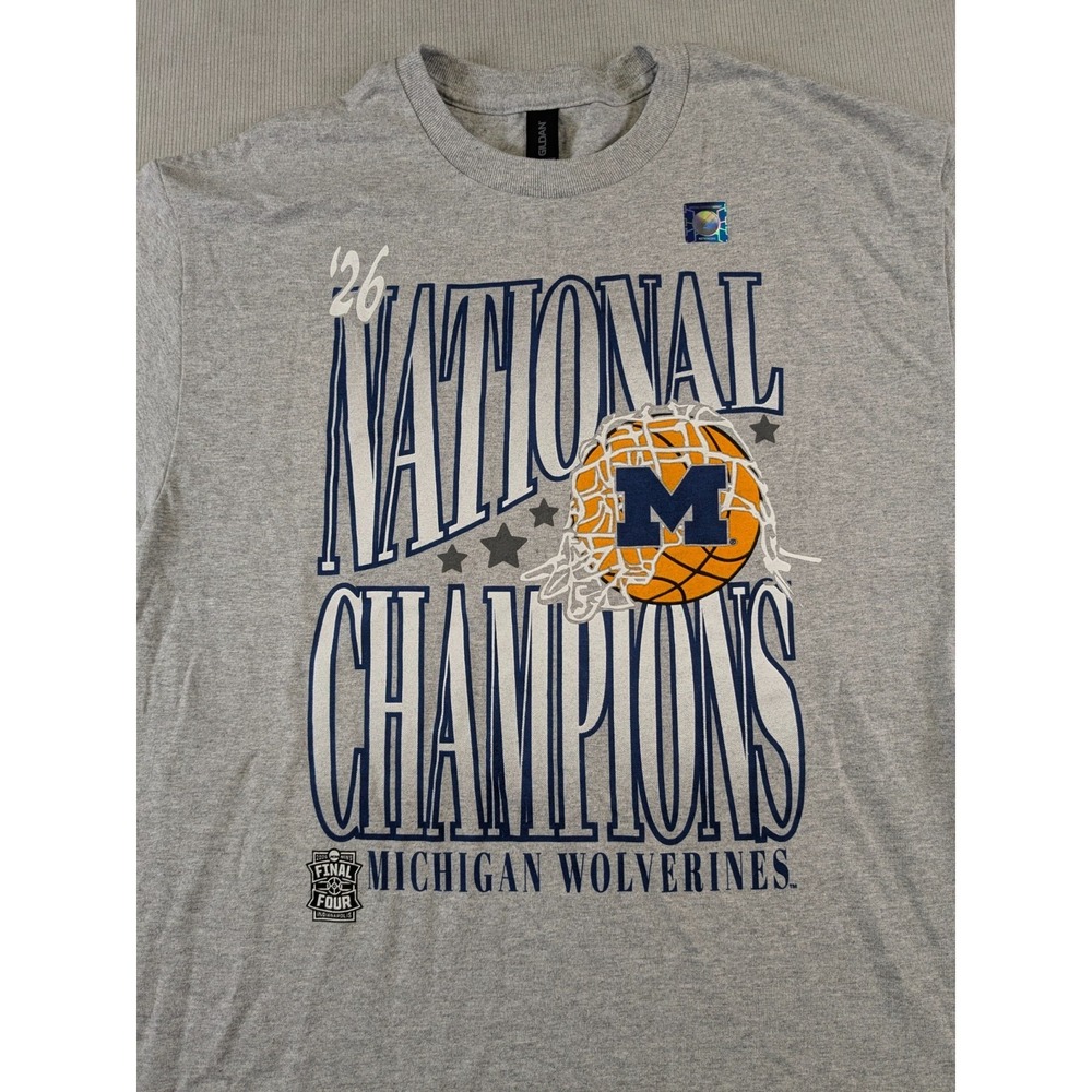 Michigan Wolverines Shirt Mens Medium Gray Basketball National Champions NWOT - Picture 2 of 9